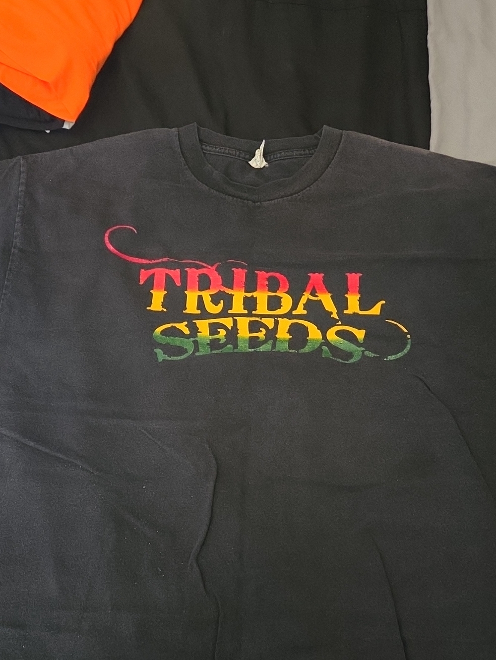 Alstyle Black Tee with Red, Yellow, Green "Tribal Seeds" Graphic
